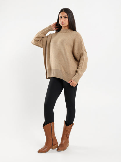 Oversized Crew Neck Pullover with Visible Seams