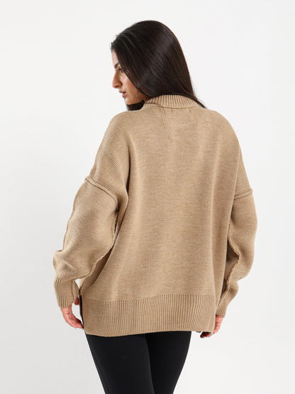 Oversized Crew Neck Pullover with Visible Seams