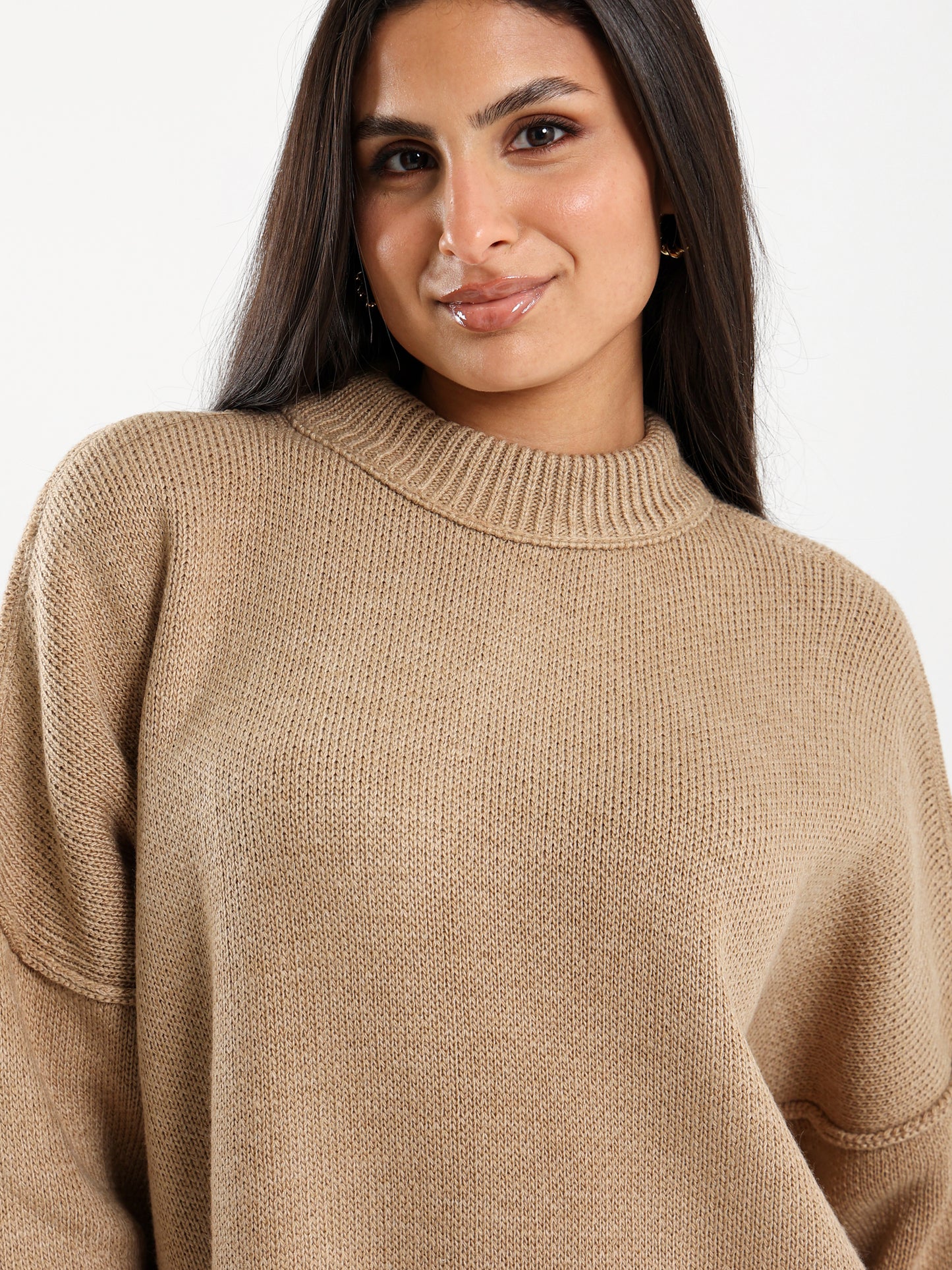 Oversized Crew Neck Pullover with Visible Seams