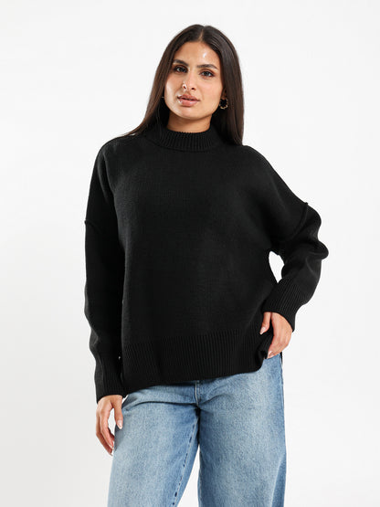 Oversized Crew Neck Pullover with Visible Seams