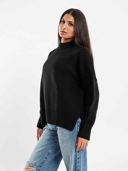 Oversized Crew Neck Pullover with Visible Seams