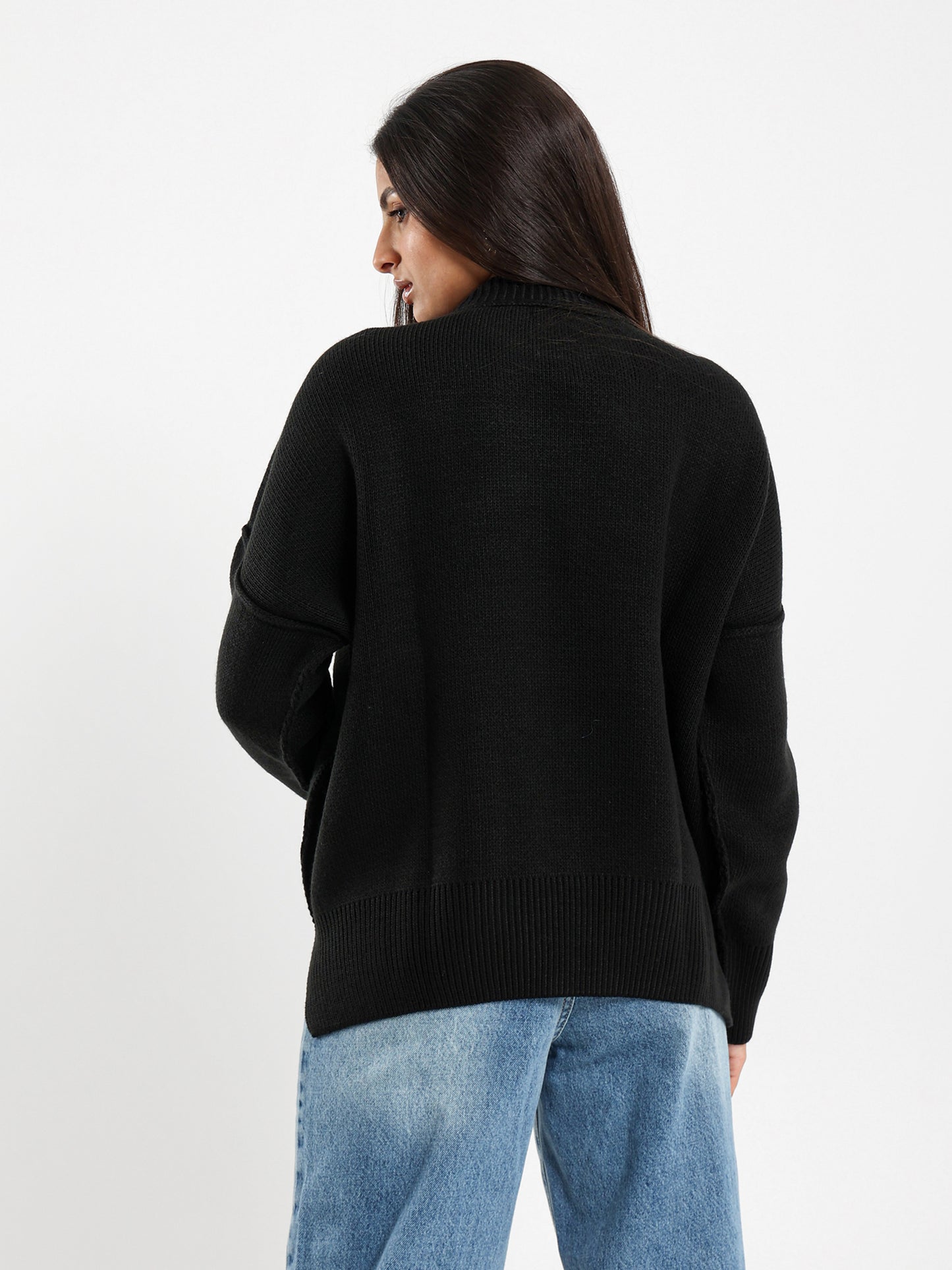 Oversized Crew Neck Pullover with Visible Seams