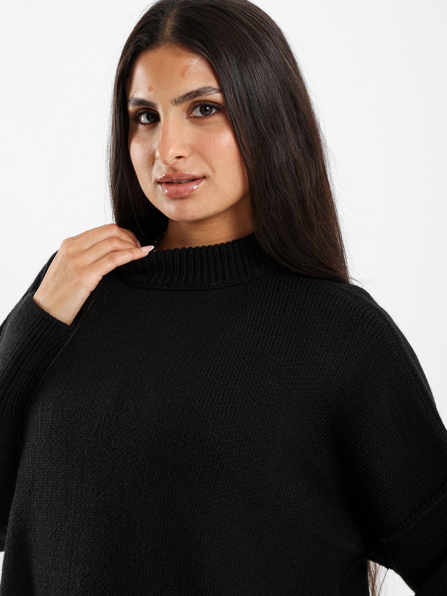 Oversized Crew Neck Pullover with Visible Seams