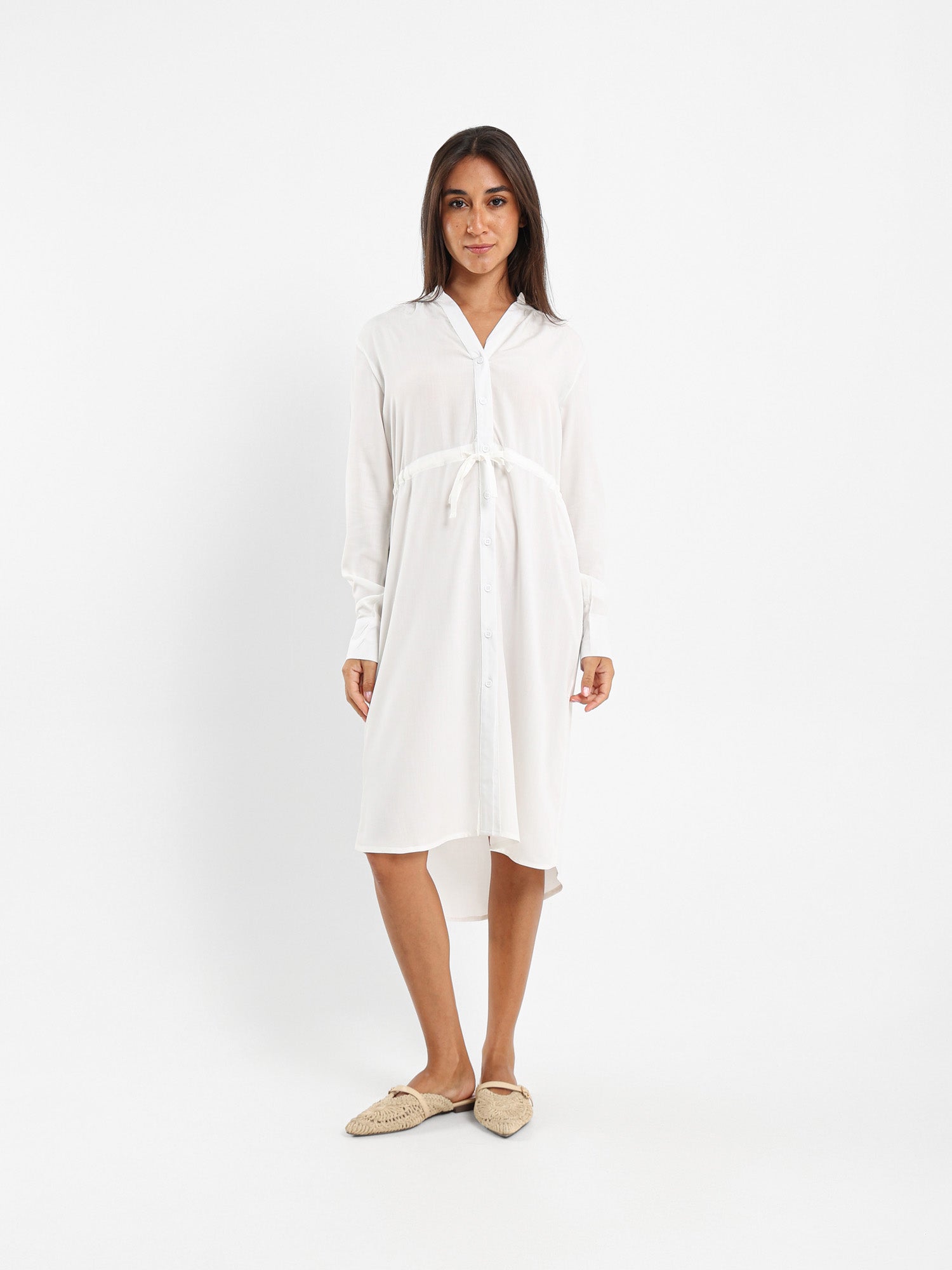 V-Neck Tunic Dress With Drawstring