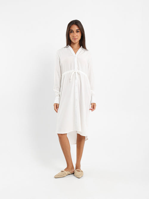 V-Neck Tunic Dress With Drawstring