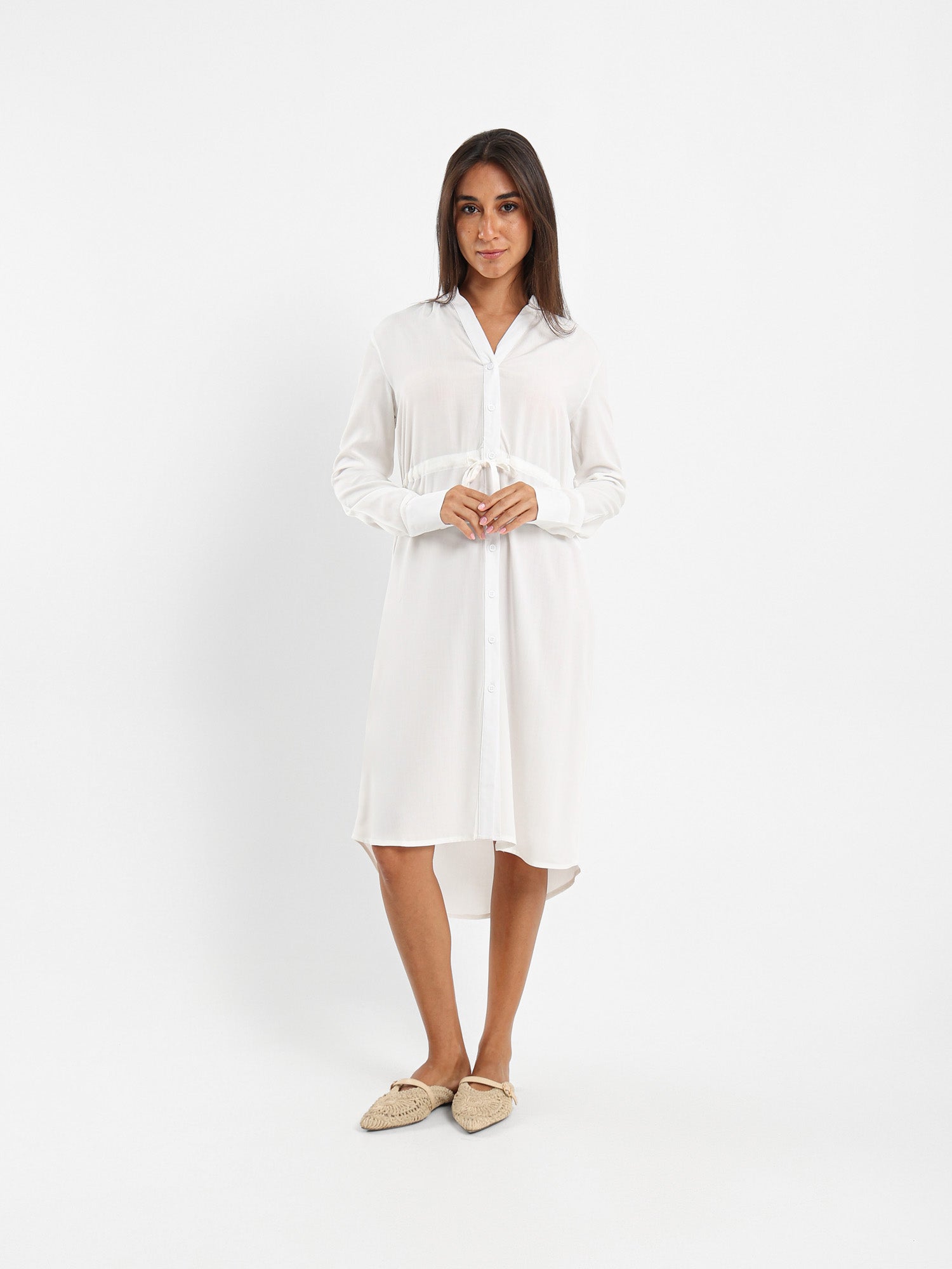 V-Neck Tunic Dress With Drawstring