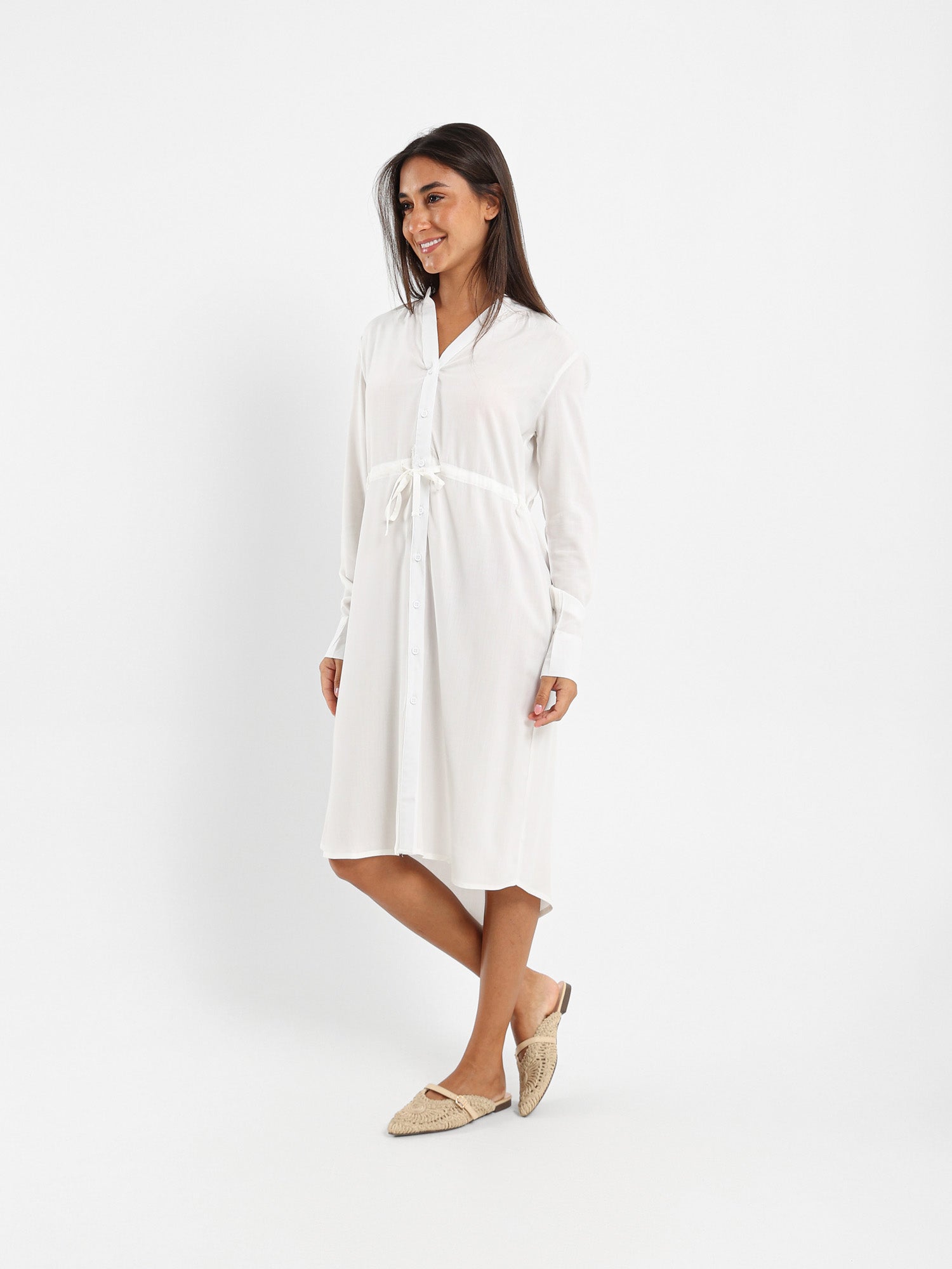 V-Neck Tunic Dress With Drawstring