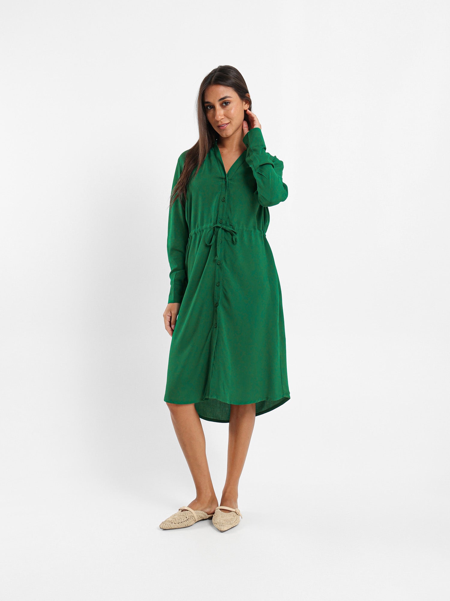 V-Neck Tunic Dress With Drawstring