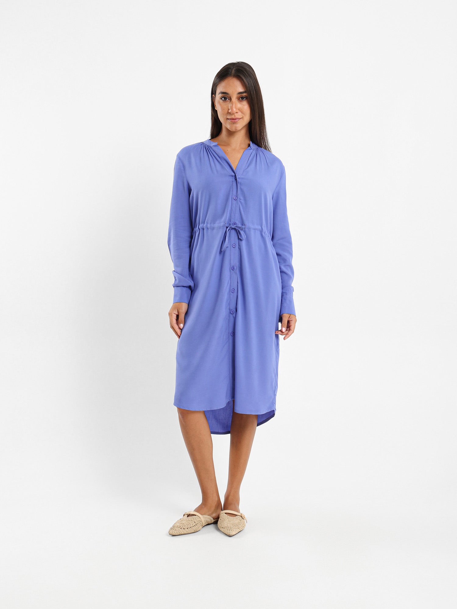 V-Neck Tunic Dress With Drawstring