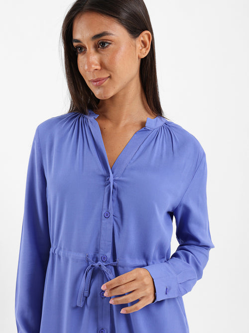 V-Neck Tunic Dress With Drawstring