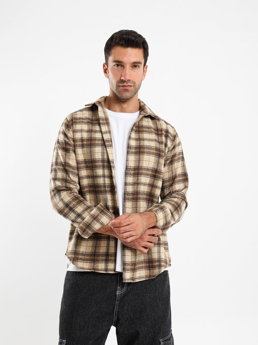Relaxed Fit Wool-Blend Checkered Shirt
