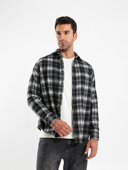 Relaxed Fit Wool-Blend Checkered Shirt