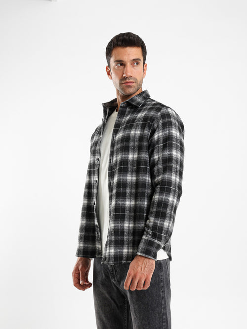 Relaxed Fit Wool-Blend Checkered Shirt