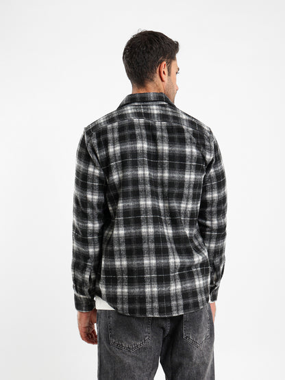 Relaxed Fit Wool-Blend Checkered Shirt