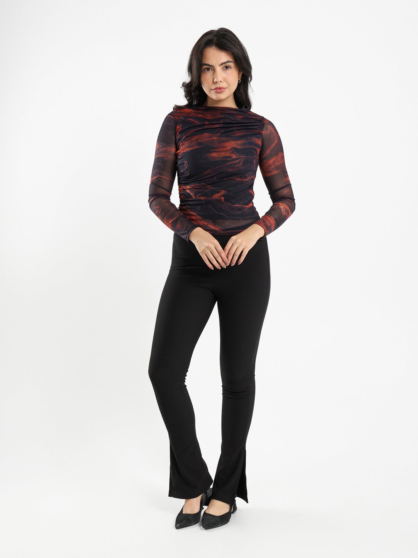 Draped Front Mesh Top