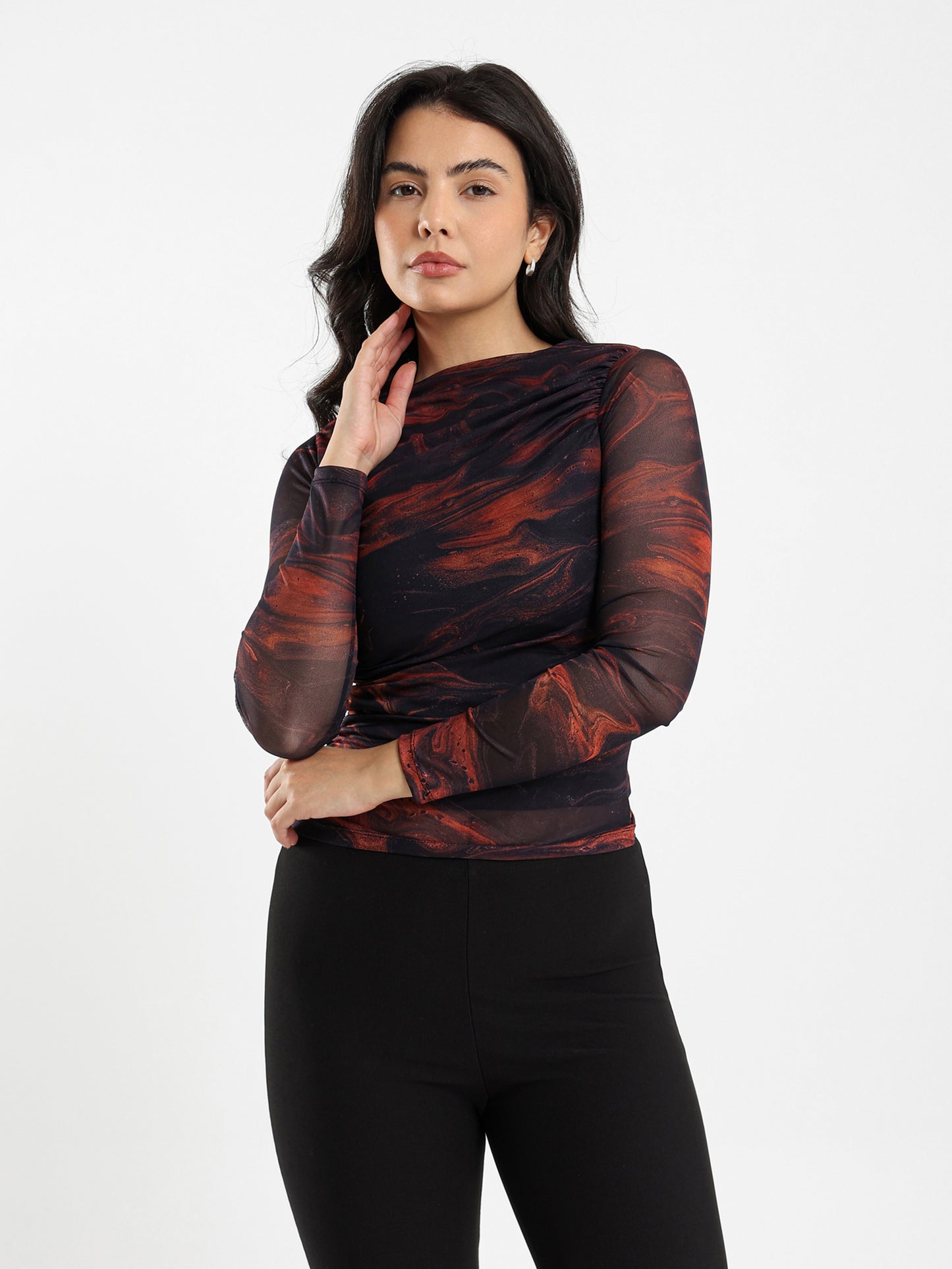 Draped Front Mesh Top