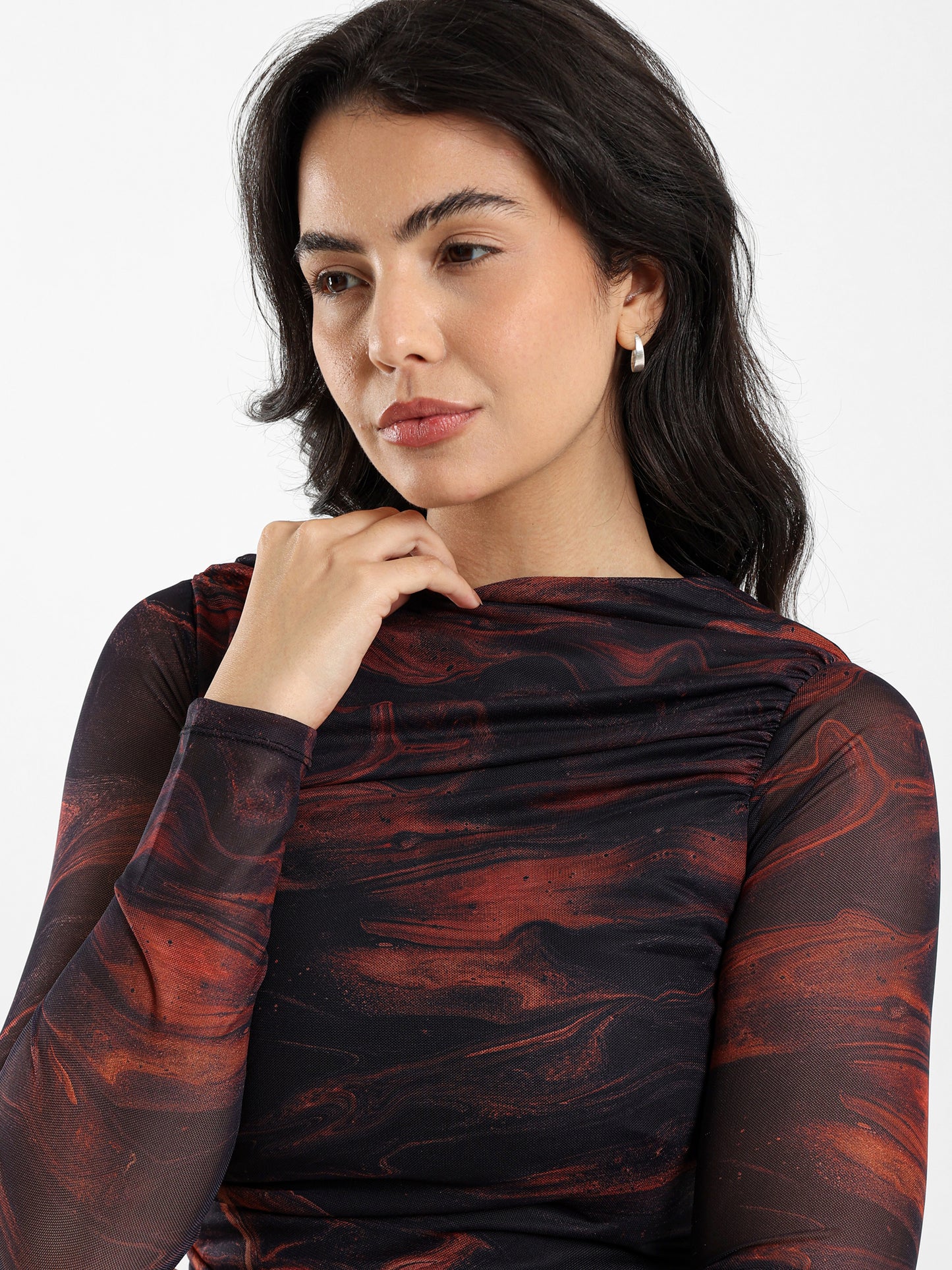 Draped Front Mesh Top