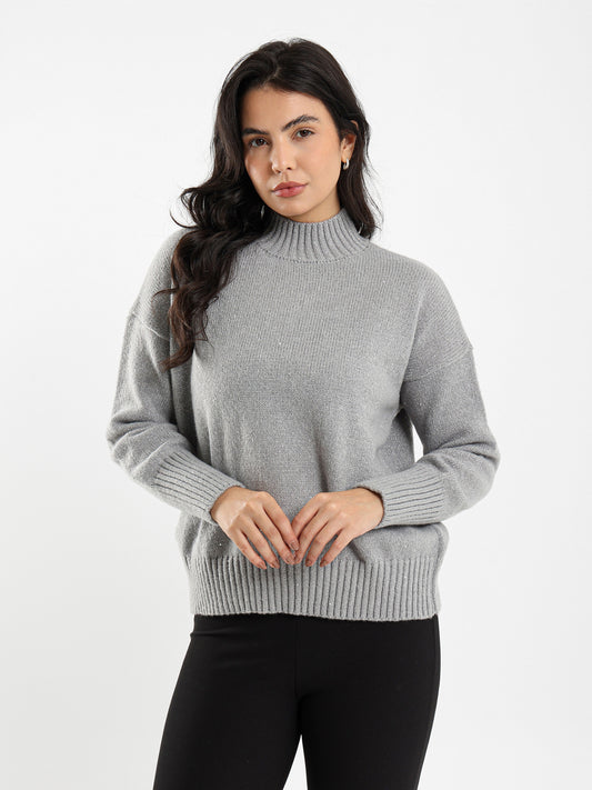 High Neck Shiny Knit Pullover