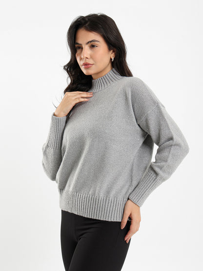 High Neck Shiny Knit Pullover