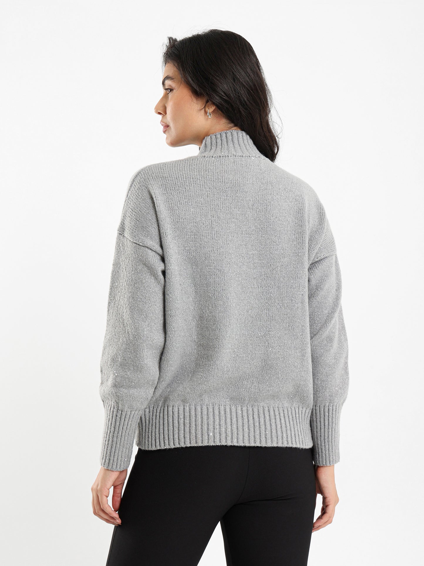 High Neck Shiny Knit Pullover