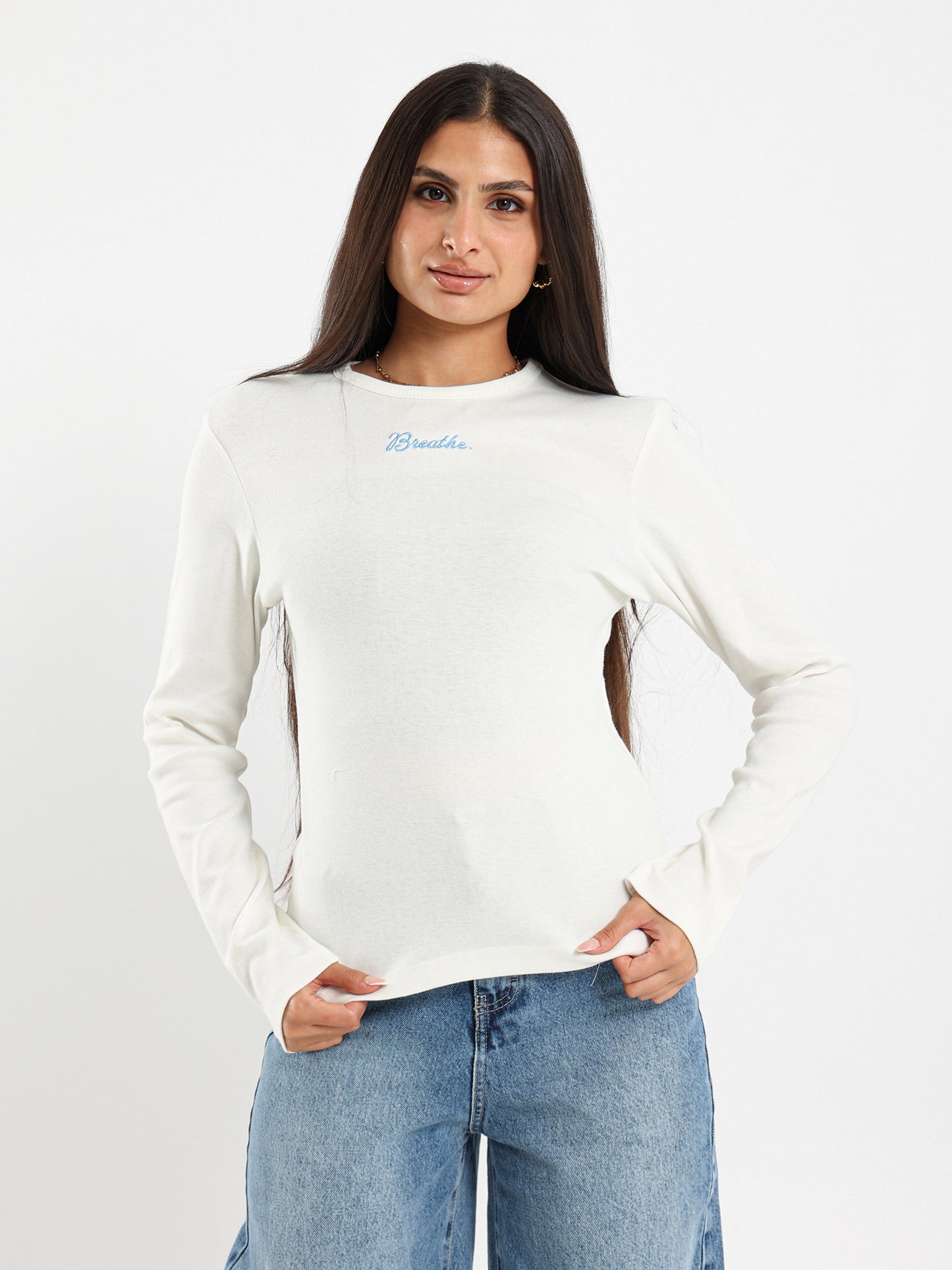 Embroidered Fitted Long Sleeve Top