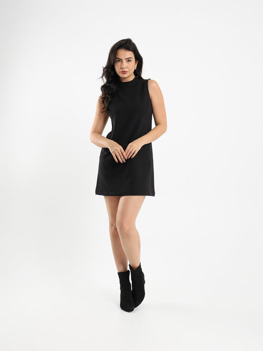 Sleeveless Above-Knee Dress with Buttoned Shoulders