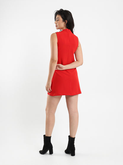 Sleeveless Above-Knee Dress with Buttoned Shoulders