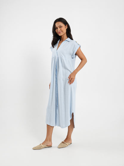 Short Sleeve V-Neck Midi Linen Dress