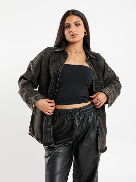Dirty Wash Oversized Denim Overshirt