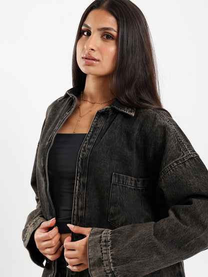 Dirty Wash Oversized Denim Overshirt