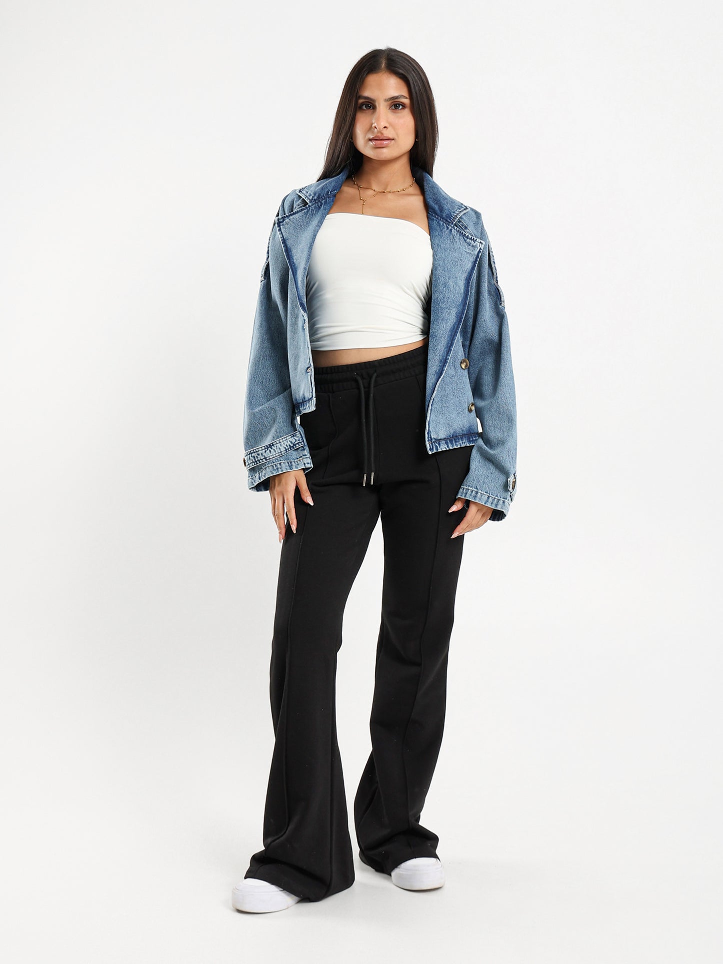 Cropped Oversized Denim Trench