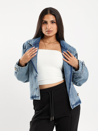 Cropped Oversized Denim Trench