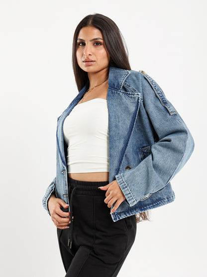 Cropped Oversized Denim Trench