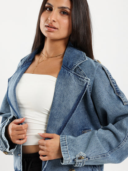 Cropped Oversized Denim Trench