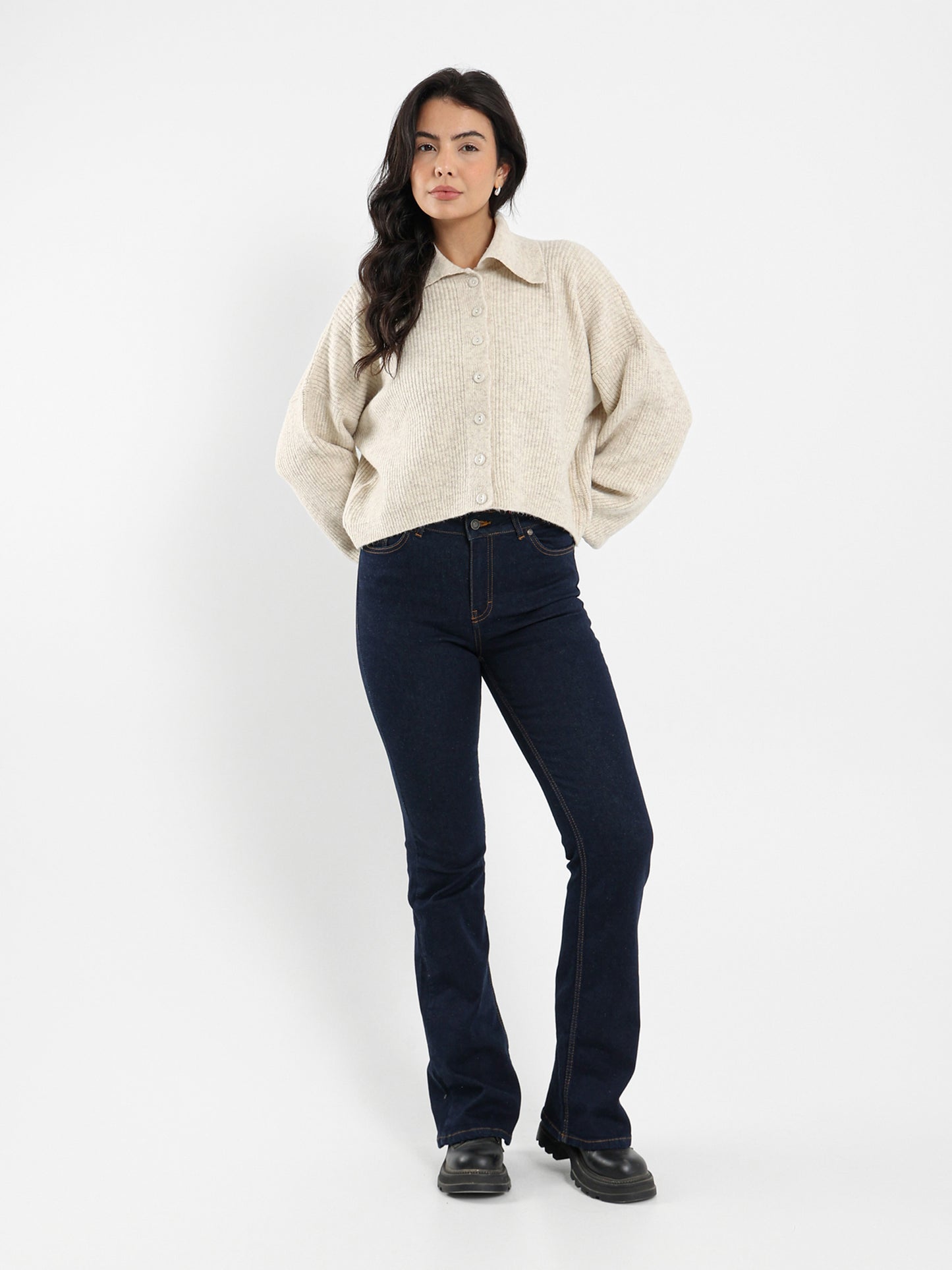 Wide Collar Button-Up Cardigan