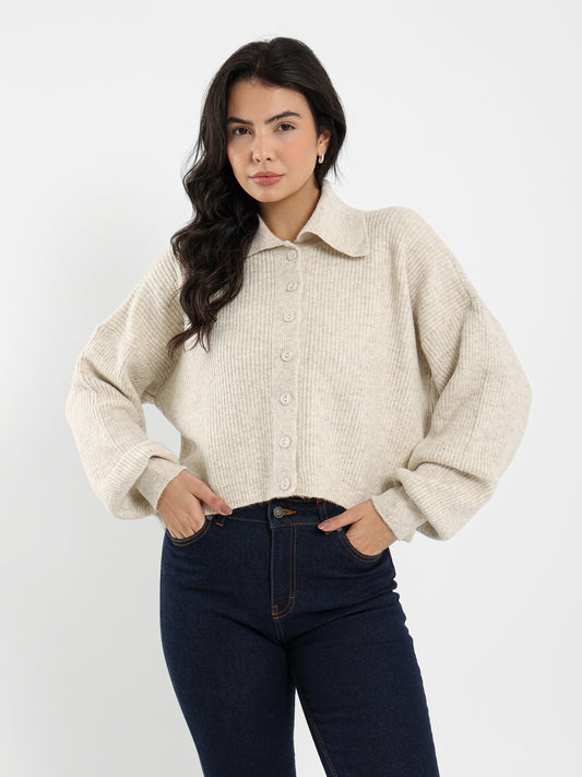 Wide Collar Button-Up Cardigan