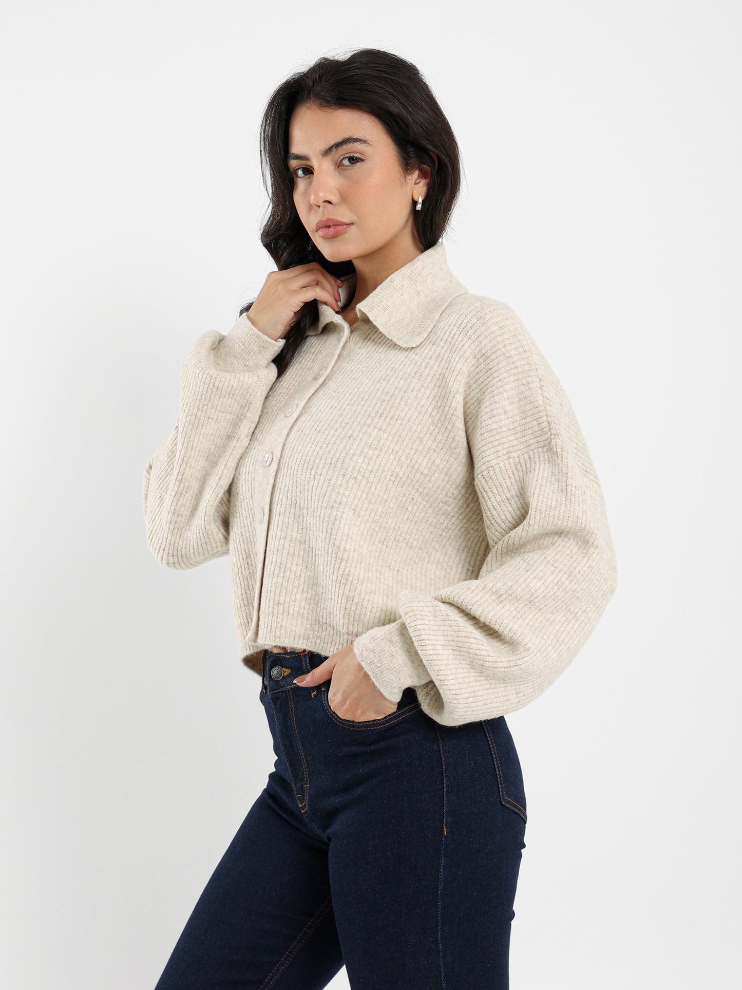 Wide Collar Button-Up Cardigan