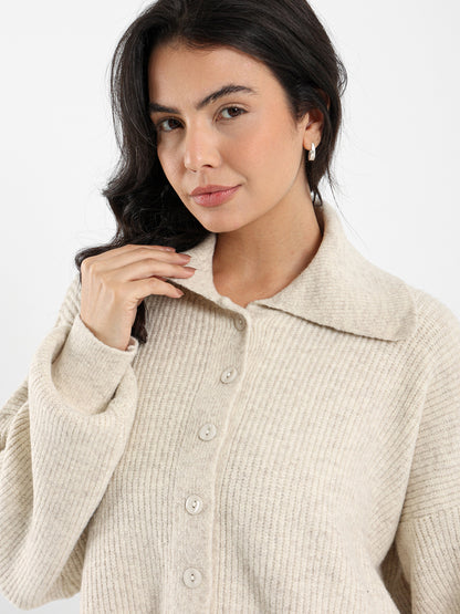 Wide Collar Button-Up Cardigan