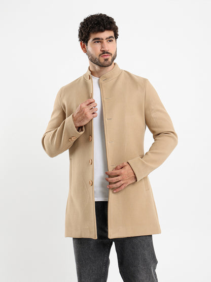 Regular Fit Wool Coat with High Collar