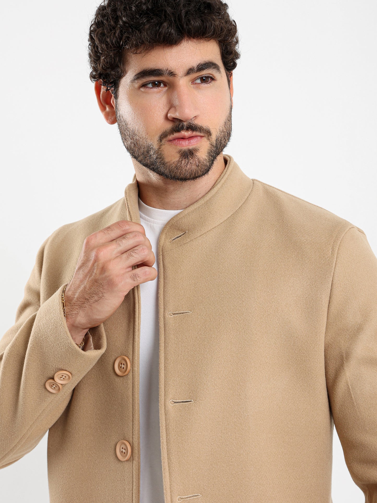 Regular Fit Wool Coat with High Collar