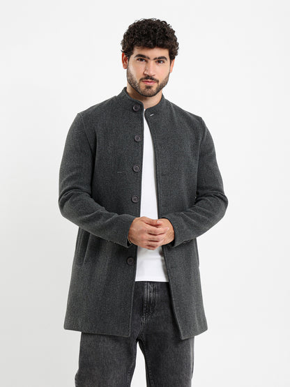 Regular Fit Wool Coat with High Collar