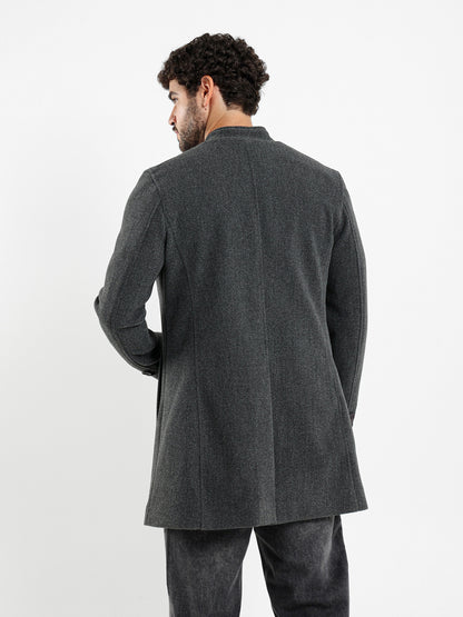 Regular Fit Wool Coat with High Collar