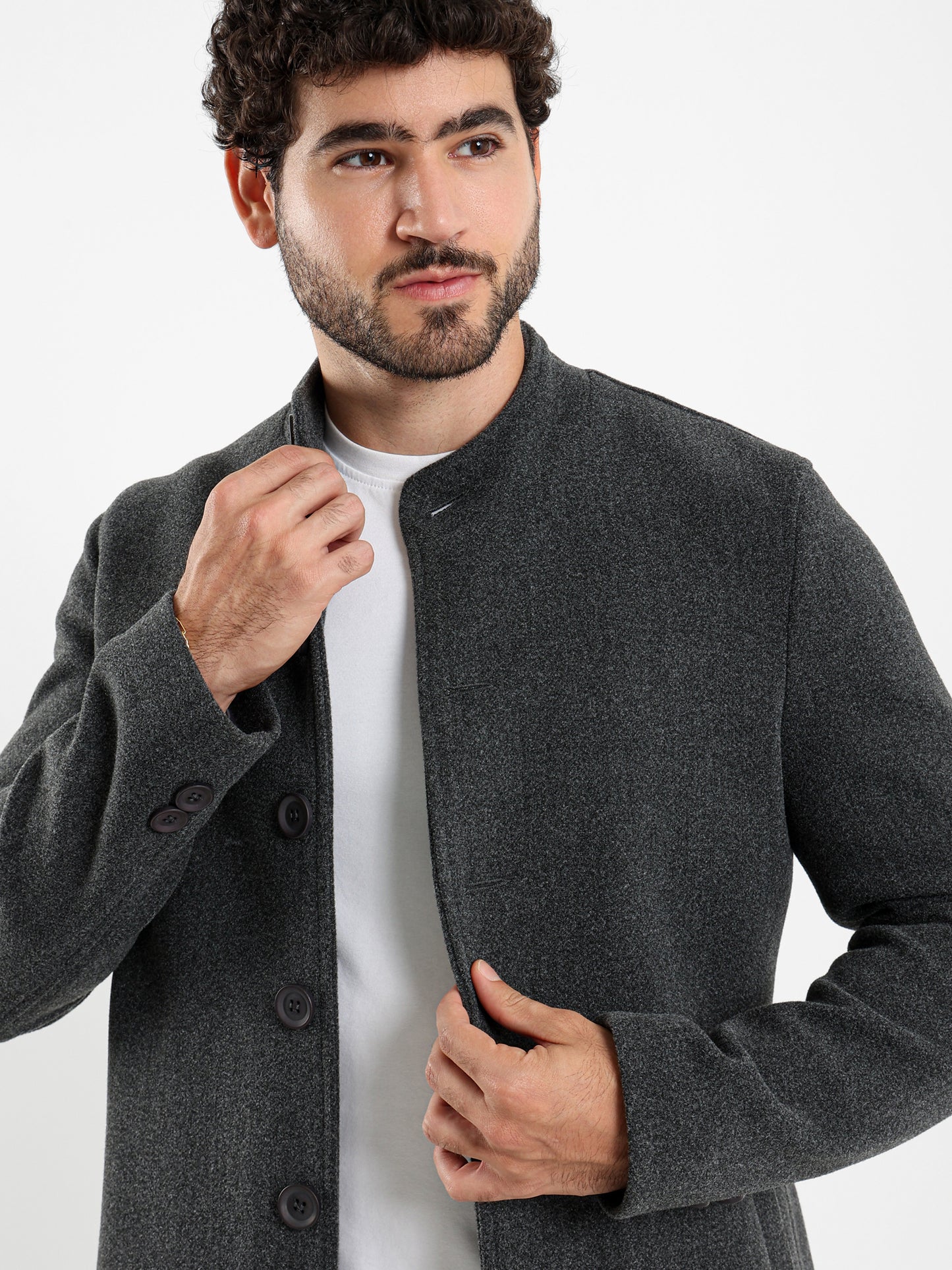 Regular Fit Wool Coat with High Collar