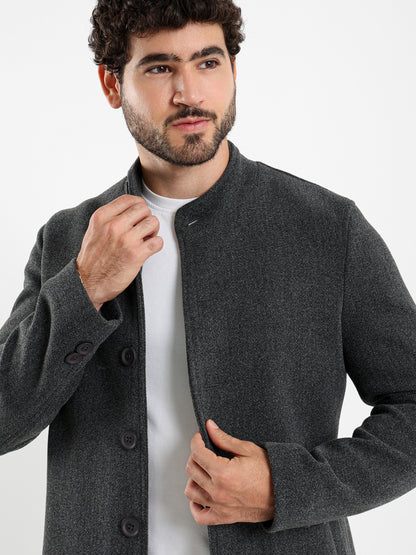 Regular Fit Wool Coat with High Collar