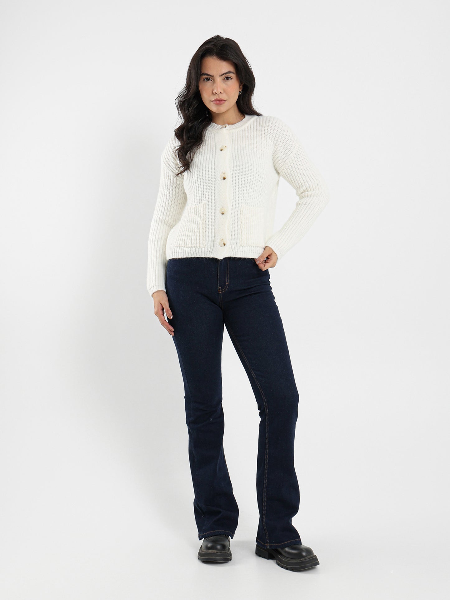 Chunky Gold-Button Cardigan