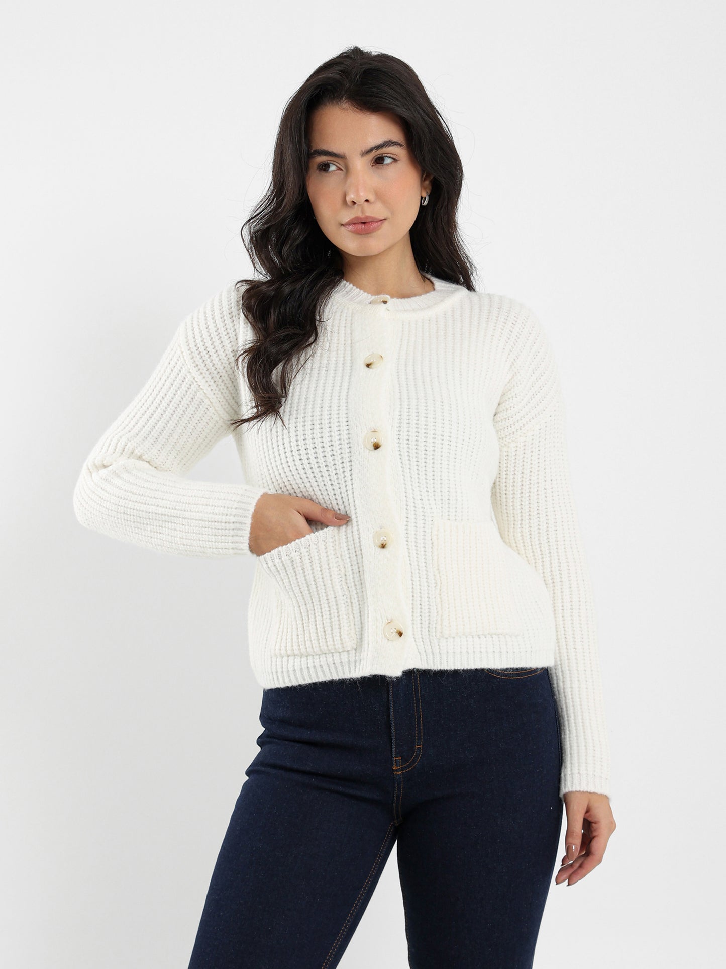 Chunky Gold-Button Cardigan