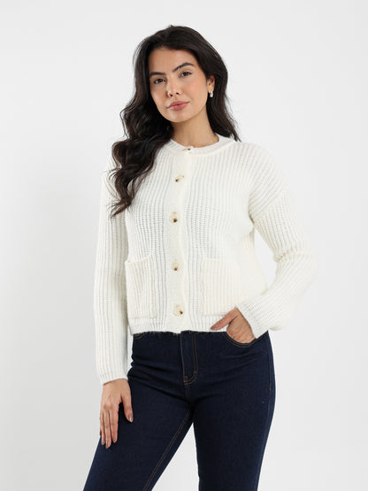 Chunky Gold-Button Cardigan