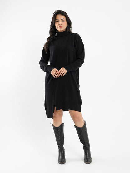 Knee-Length Turtleneck Dress with Slit