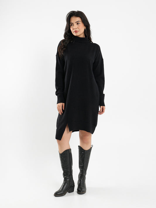 Knee-Length Turtleneck Dress with Slit