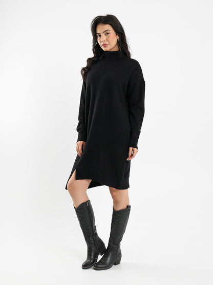 Knee-Length Turtleneck Dress with Slit